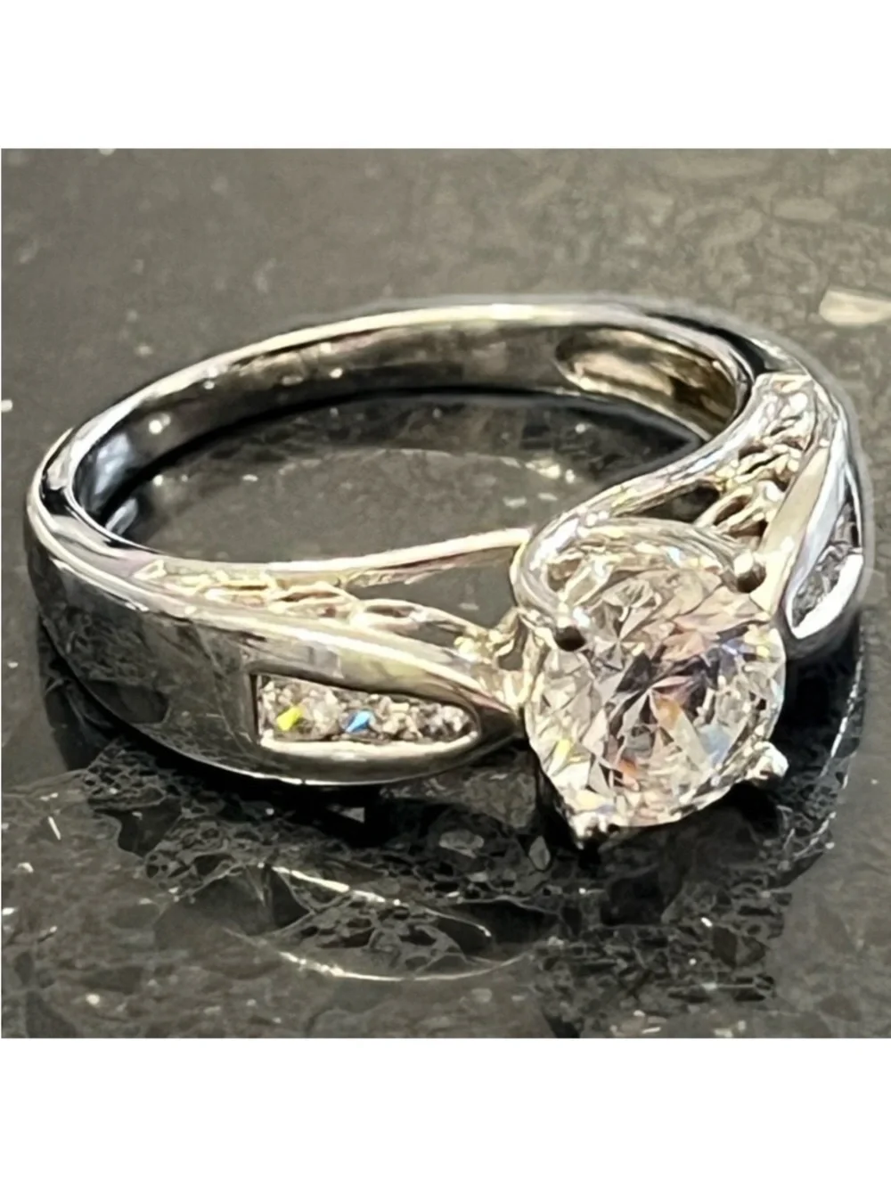 Victoria Wieck vintage round brilliant CZ engagement wedding ring band silver